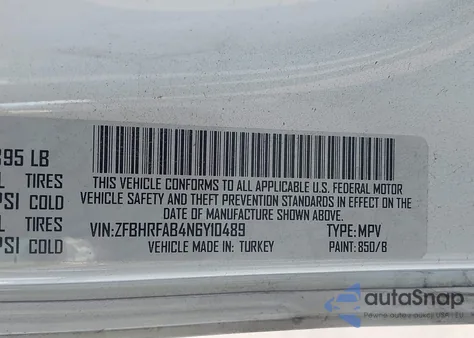2022 Ram Promaster City Cargo Van from USA, damaged, VIN ZFBHRFAB4N6Y10489